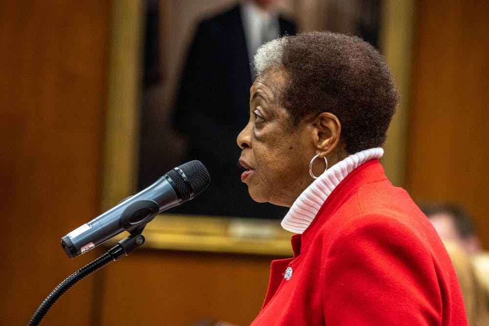 President of the Michigan State University Black Faculty, Staff and Administrators Association Eunice Foster speaks at the Board of Trustees Meeting on Dec. 13, 2019.